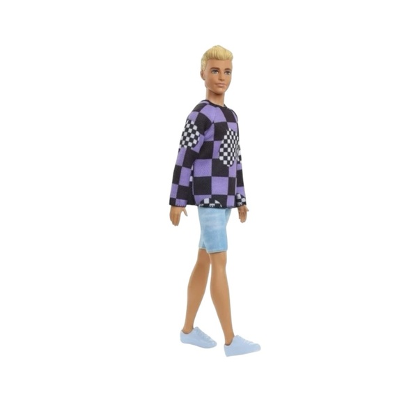 Barbie Fashionistas Ken #191 in Checkered Sweater with Blonde Hair & Sneakers - Picture 3 of 6